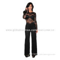 Long Sleeve Lace Jumpsuit, Made of Polyester + Spandex, Available in Various Sizes